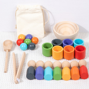 Juguete educativo Montessori de alta calidad, 12 <span class=keywords><strong>colores</strong></span>, Bola de arcoíris de <span class=keywords><strong>madera</strong></span> y Copa, clasificación de <span class=keywords><strong>colores</strong></span>, juguetes de cuentas a juego para niños - Product Image 2