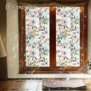 Fancyfix Magnolia Arco Iris flor patrón Arco Iris 45x200CM ventana se aferra PVC ventana calcomanías estática no adhesivo - Product Image 4