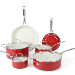Offre Spéciale – Batterie de Cuisine 10 Pièces en Aluminium avec Revêtement Céramique Moderne, Poignées en Acier Inoxydable, Couvercles en Verre, Compatible Four et Lave-Vaisselle - Product Image 1