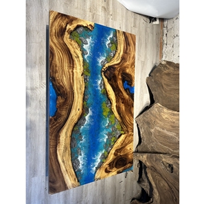 Style unique, article naturel, grande planche de bureau, 100% bois de noyer, résine époxy, bureau thème océan, table à manger en bois - Product Image 1