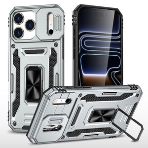 Étui pour iPhone 15 Pro anti-traces de doigts, compatible avec le support de <span class=keywords><strong>voiture</strong></span>, TPU+PC, matériau écologique, glissière pour objectif, airbags à 4 coins, béquille en métal, achat en gros - Product Image 5