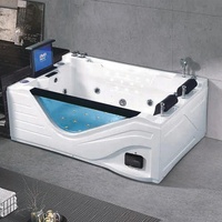 Baignoire d'angle moderne en acrylique pour intérieur, double siège, avec cascade, hydromassage, éclairage nocturne coloré et fonction bain à remous intégrée
