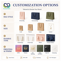Sacs cadeaux en papier vert avec logo personnalisé, poignées en ruban, impression de logo doré pour l'emballage de vêtements de luxe HONPAK