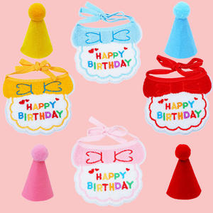 Bavoir et chapeau d'<span class=keywords><strong>anniversaire</strong></span> pour animaux de compagnie en tissu brodé style INS <span class=keywords><strong>mignon</strong></span> pour chiens et chats, accessoires de fête - Product Image 1