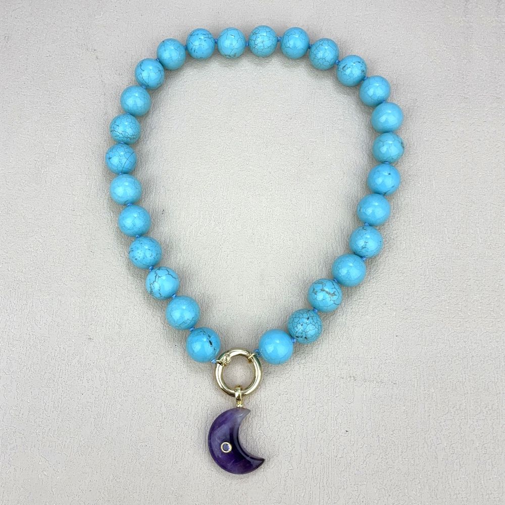 จี้เทอร์ควอยซ์รูปพระจันทร์ - ทอง