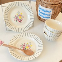 Service de table en céramique rétro à motif floral français, vaisselle de luxe vintage à l'aspect élégant, bols à riz/soupe/nouilles