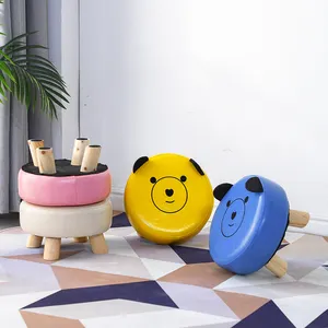 Household ChildrenのStool Cartoon Round Stool Cute Animal Solid Wood Foot Baby Bench