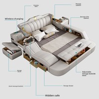 Lit en Bois de Luxe Moderne Grand Format, Multifonctionnel avec Massage Audio USB, Design Tatami et Rangement pour l'Étranger