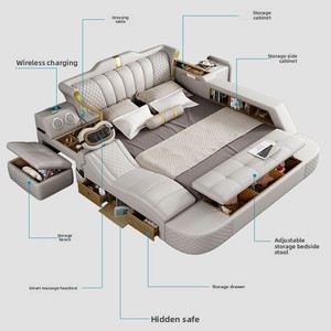 Modernes Luxus-Design Schlafzimmer-Möbel Großformatiges Multifunktionales Massage-Audio-USB-Tatami-Stauraum-Holzbett für den Export - Product Image 4