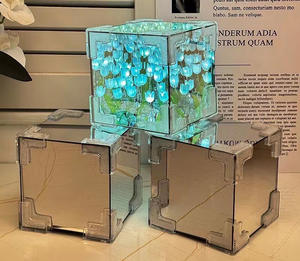 Lámpara de Noche de Tulipanes, <span class=keywords><strong>Cubo</strong></span> de <span class=keywords><strong>Rubik</strong></span>, Materiales Hechos a Mano, Rosas para Novias, Regalos de Cumpleaños y San Valentín, Lámparas de Mesa con Flores de Tulipanes LED - Product Image 2