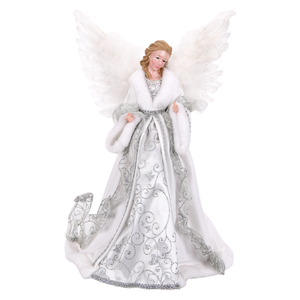 Christmas Angel Tree Topper with White Feather wings Silver halo Nordic <b>Large</b> Religious Christmas Tree Ornaments - Product Image 3