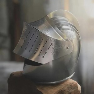 Casque d'arçonnette de chevalier fait main en acier de calibre 18, taille adulte, portable, pour spectacles, costumes et photographie - Product Image 5