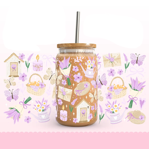 Coquette Princess Palace Libbey Glass Teacup Tumbler Cute Pink Castle Mirror Crown Bow Design UV DTF Wrap Transfer Bolsas de impresión - Product Image 5