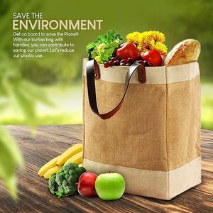 Custom Eco Fashion Shopping Valentine's Day Multi-Purpose Women's Jute <b>Bag</b> with Leather Handle - Product Image 4