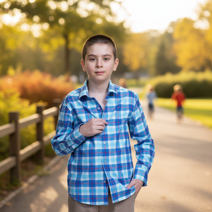 Chemise Enfant à Carreaux Bleu et Rouge à Manches Longues - Product Image 3