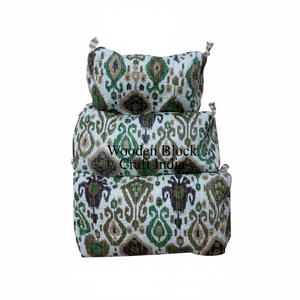 Wholesale 100% Cotton Zipper <b>Pouch</b> 3-Piece Quilted Cosmetic Accessory <b>Bag</b> Set Eco-Friendly <b>Women's</b> Makeup <b>Pouch</b> <b>for</b> Toiletry <b>Bag</b> - Product Image 1