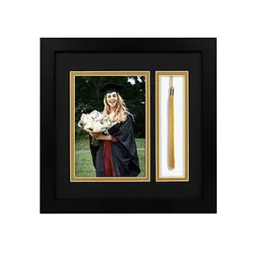 Graduation Theme Wall Mount Sawtooth Hanger Real Glass 10x10 Black Shadow Box Frame Picture Frame