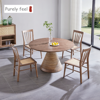 PurelyFeel Nordischer Massivholz-Rundtisch Eschen-Massivholz Tisch- und Stuhl-Kombination Kleiner Familientisch