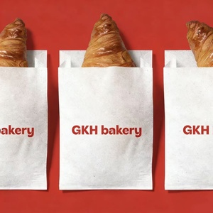 Sac en papier kraft brun et blanc résistant à l'huile avec logo personnalisé pour baguette française - Product Image 1