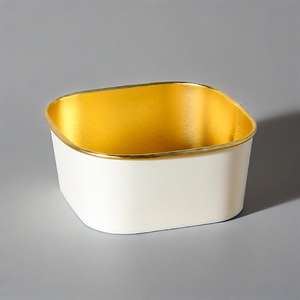 Conteneur alimentaire carré en papier de qualité supérieure, argenté et doré, de qualité alimentaire, jetable, avec couvercle - Product Image 2