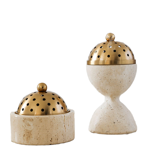 Soporte Moderno para Incienso Árabe Mabkhar de Piedra de Travertino Beige Natural Pulido, para Uso en Baños, Incienso Bukhoor Oud - Product Image 1