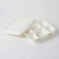 Boîte à lunch bento en canne à sucre recyclée, plateau moulé biodégradable blanc, 4/5/6 compartiments, conteneur jetable pour emporter, boîte en papier