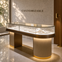 Présentoir à bijoux en verre et contreplaqué sur mesure avec éclairage LED, vitrine écologique et durable pour magasin de détail