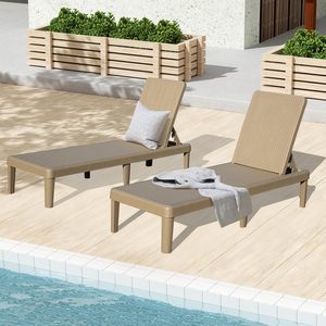 Ensemble de 2 chaises longues de piscine, avec dossier réglable en 6 positions, chaise longue en résine imperméable pour terrasse au bord de la piscine - Product Image 1