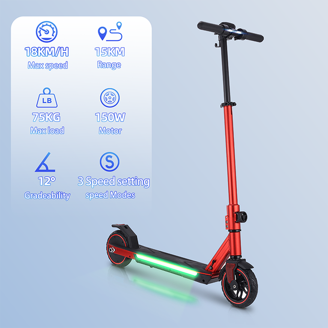 New Design Foldable 2 Wheel 150W Kids Escooter Colorful Lights Gift for Kids Kick Electric Scooters