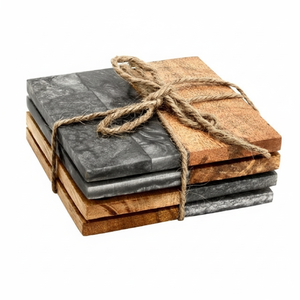 ที่รองแก้วไม้และหินแกรนิตครึ่งแผ่นไม้ธรรมชาติและหินแกรนิตสีเทาจานรองเครื่องดื่มสไตล์โต๊ะทันสมัยตามภาพ - Product Image 1