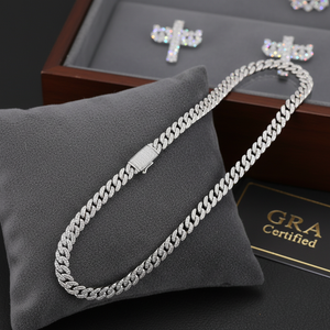 Cadena Cubana de Plata de Ley de 10 mm y 18 Pulgadas, Chapada en Oro Rosa/Amarillo/Blanco, Moissanita VVS de Alta Calidad con Certificado GRA, Brillante - Product Image 3