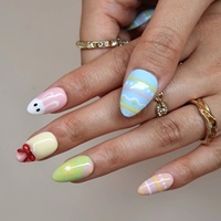 Offre Spéciale : Faux Ongles à Presser en Acrylique Amande, Motif Lapin de Pâques Macaron Mignon, Nœud 3D et Pois, Faits Main, Personnalisables, Vente en Gros, Idéal pour les Vacances