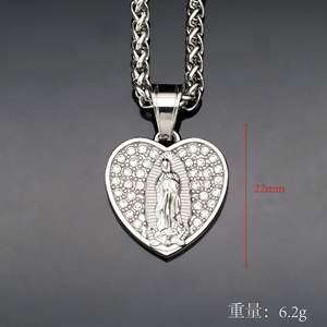 Hip Hop Iced Out CZ Corazón Virgen María Impermeable Sin deslustre Acero inoxidable Joyería de moda Collares colgantes Hombres - Product Image 4