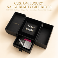 Boîte de présentation personnalisée pour triptyque d'ongles, avec tiroir à pression et languette de tirage en ruban, emballage couleur pour accessoires de beauté de salon de manucure