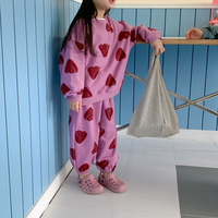 Ensemble décontracté pour enfants printemps-automne, style coréen, sweat-shirt et pantalon de survêtement à imprimé cœur, ensemble deux pièces pour garçons et filles