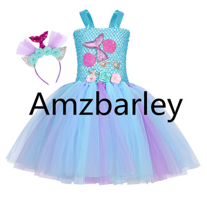 美人鱼连衣裙小女孩美人鱼短裙服装万圣节生日派对套装带头带 - Product Image 2