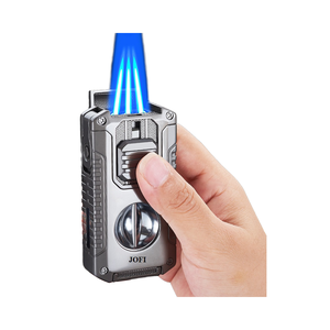 Portable Metal Multi-Function 3-Jets Flame Cigar Lighter with V-Shaped Cutter &amp; Cigar Punch Windproof Refillable <strong>Gift</strong> - Product Image 4