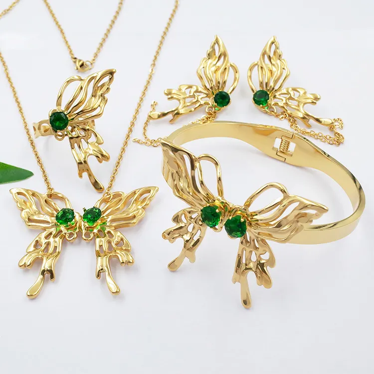 Banhado a ouro jóias atacado jóias china colar jóias conjunto para mulher borboleta 4 peça set