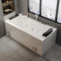 Bain à remous rectangulaire autoportant en acrylique, écologique, portable, pour intérieur, avec jets de massage LED colorés