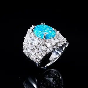 Luxury High End Oval Blue Opal Color Cubic Zircon Finger Band Rings for Women Wedding Party Vintage Jewelry Accessories 014173