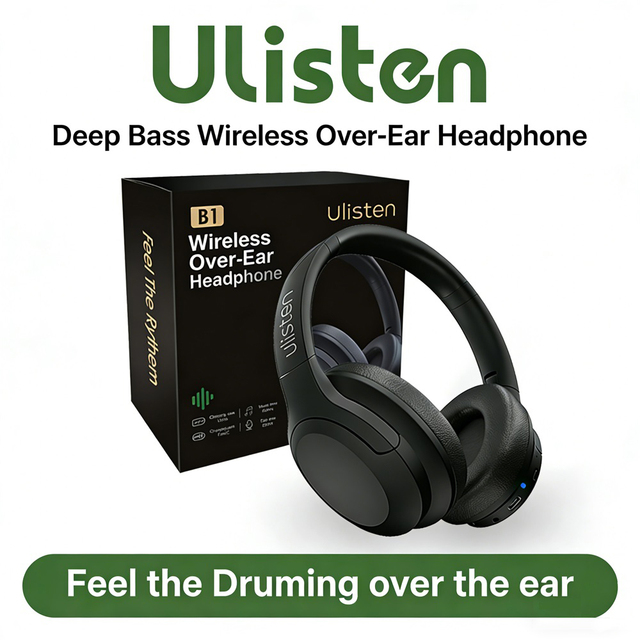 Ulisten B1 Universal Foldable Over-Ear Wireless Headphones Deep Bass Hi-res Sound for 5.3 20+ Hours Battery Life DJ Sports