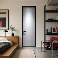 Porte battante minimaliste en verre trempé résistant à l'eau, cadre étroit en alliage d'aluminium, design français, pour intérieur, cuisine, salon, hôpital