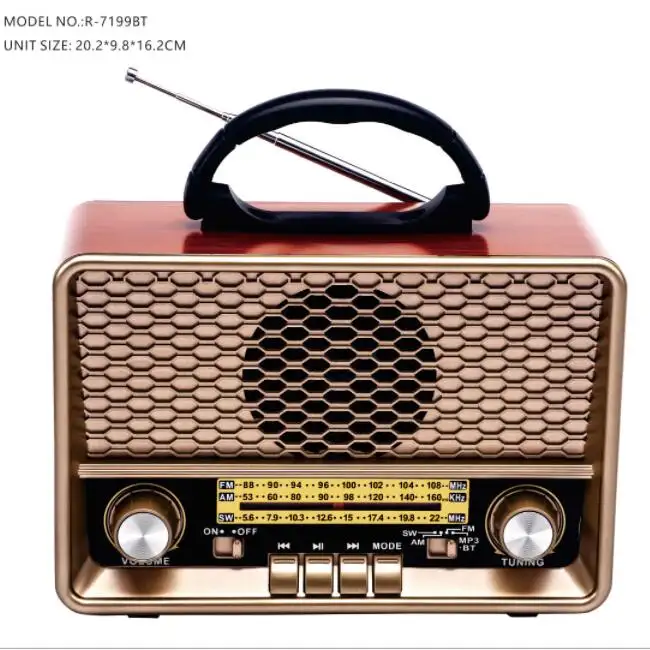 R-7199BTポータブルFM AM SW3バンドラジオ、トランスおよびUSB TF BTミュージックプレーヤーLEDライトトーチ付き