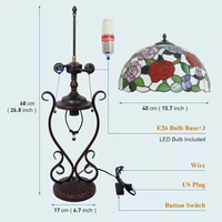Lampu Meja Besar Bergaya Modern dengan Kaca Patri Motif Bunga Mawar, Kaca Patri Logam untuk Kamar Tidur, Ruang Tamu, Kantor Rumah