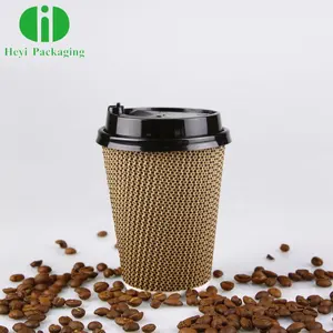 12oz Disposable Paper Hot Beverage Tea Cups Ripple Wall Insulated Take Out Coffee Cup Hot Drink/tea/coffee