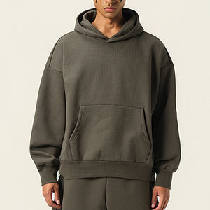 Set Personalizzato di <span class=keywords><strong>Felpa</strong></span> con Cappuccio e Pantaloni da <span class=keywords><strong>Uomo</strong></span>, <span class=keywords><strong>Oversize</strong></span> in Cotone con Zip, Felpe Nere Semplici - Product Image 1