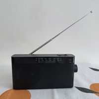 Radio portable AM/FM de type pointeur, récepteur compact noir élégant avec antenne télescopique et poignée de transport