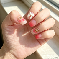 24 faux ongles réutilisables vintage français à presser avec nœud 3D et fleur, idéal pour les fêtes et cadeaux