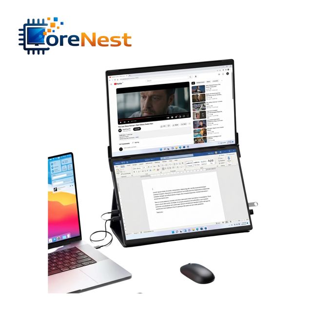 CoreNest 15.6 Inch Dual Screen Portable Monitor 2K 100% SRGB Foldable OEM Extender Monitor Screen for Coding Finance Analysts