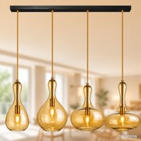 Lustre linéaire moderne en ambre pour salle à manger, îlot de cuisine, salon, placard, hôtel
